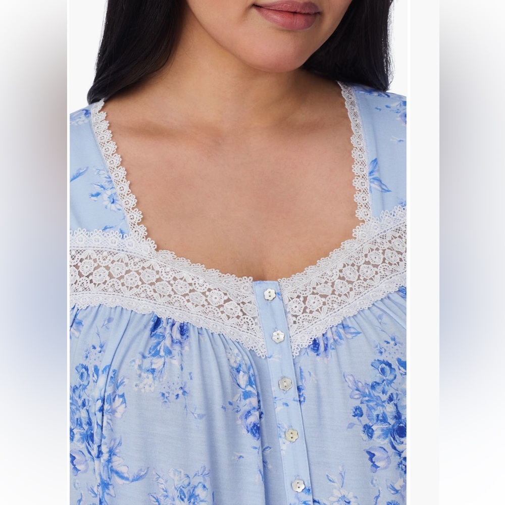 Eileen West Pretty Pansies Modal Knit Waltz Nightgown Heirloom Rose Blue Medium - Picture 12 of 12